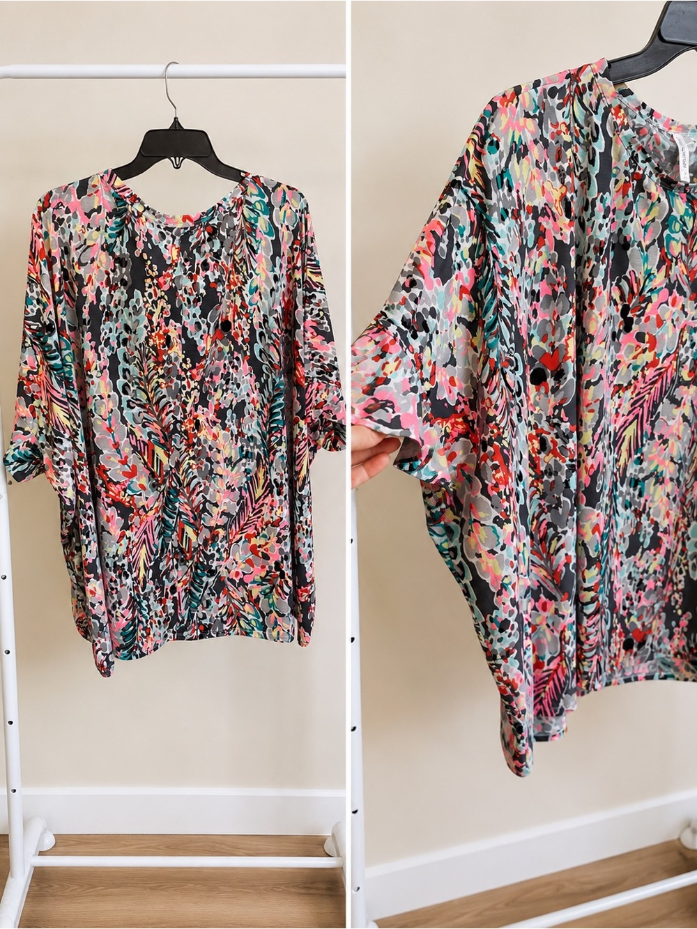 Vibrant Multicolor Printed Blouse - Relaxed Short Sleeve
